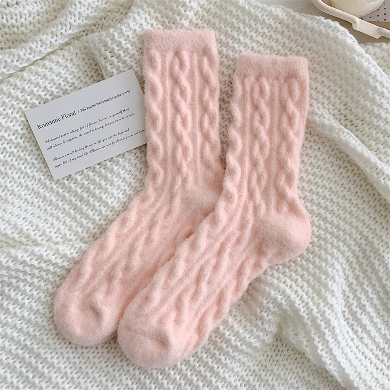 Warm Women's Socks New Winter Japanese Fashion Solid Color Fluffy Socks For Girls Home Thick Cute Floor Socks Kawaii Autumn Soft - Matrix Studios