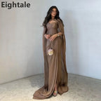 Eightale 2025 Brown Mermaid Maxi Evening Dress With Cape For Wedding Party Formal Prom Dress Dubai Party Gown Customized - Matrix Studios