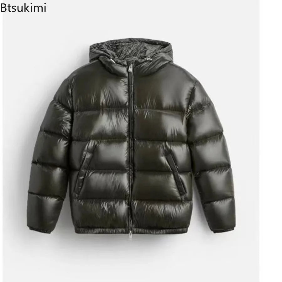 Autumn Winter New Men's Fashion Simple Cotton-padded Coats Casual Zipper Hooded Down Cotton Jackets Solid Cold-proof Warm Parkas - Matrix Studios
