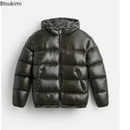 Autumn Winter New Men's Fashion Simple Cotton-padded Coats Casual Zipper Hooded Down Cotton Jackets Solid Cold-proof Warm Parkas - Matrix Studios