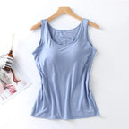 2026 Women's Vest Tops With Built In Bra Neck Vest Padded Slim Fit Tank Tops Sexy Shirts Feminino Casual Underlay shirt slimming - Matrix-studios.com