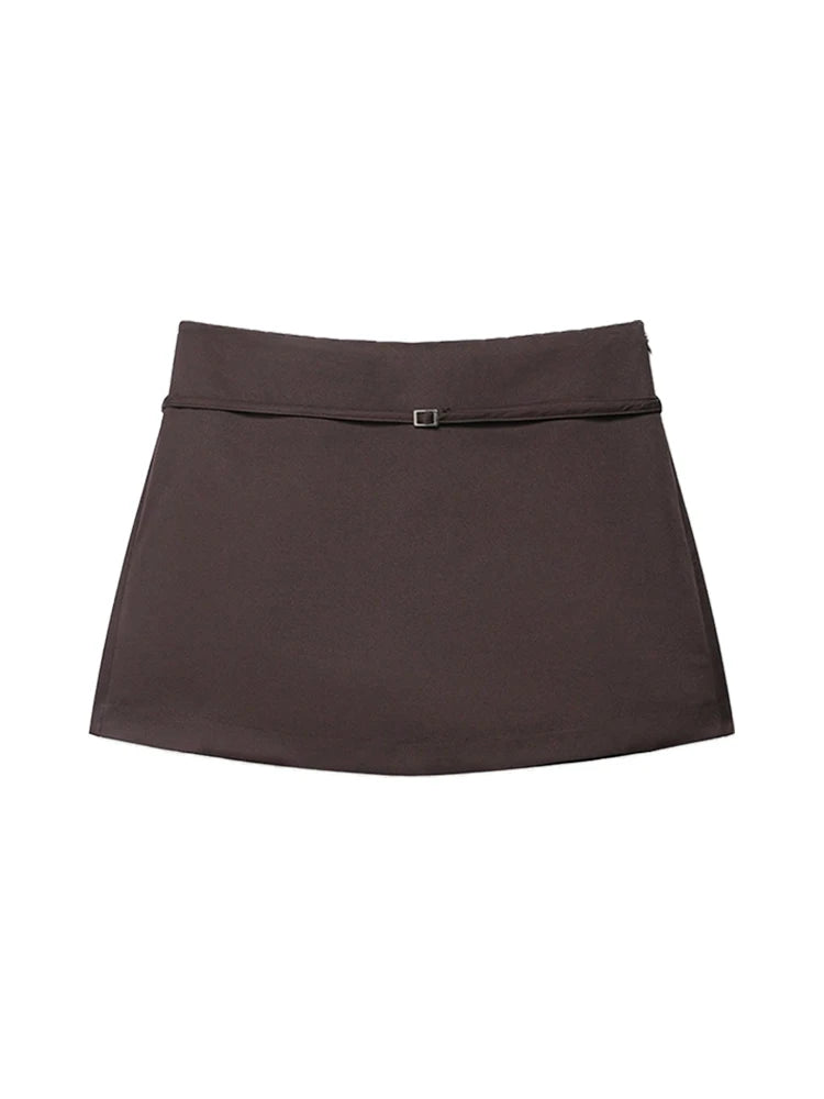 Women's Solid Color Skort with Belt Side Zipper Casual Shorts Skirts Fashionable And Stylish Women's Clothing - Matrix Studios