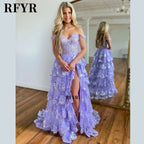 RFYR Puffy Evening Dress Off Shoulder Party Dresses Sweetheart Layered Prom Dress Appliques Evening Dress for Women Customized - Matrix Studios