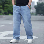 8XL Elastic Waist Men's Jeans, Loose Straight Leg Stretch Denim Pants, Plus Size Casual Streetwear, Big Size Relaxed Fit Trouser - Matrix Studios