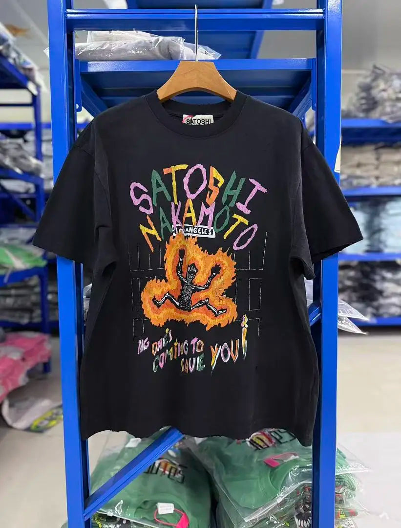 2026ss Satoshi Nakamoto Logo Printed Diamonds Patched Women Men T shirts tees Hiphop Oversized Men Casual Cotton T shirt - Matrix-studios.com