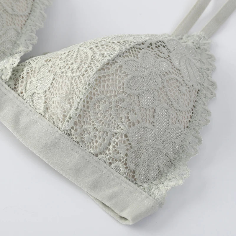 Women Lace Bra And Panties Set V-neck Push Up Bralette Sexy Lingerie Low Waist Briefs Female Non-wire Brassiere Underwear Set - Matrix-studios.com