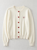 2026 Autumn O-Neck Single Breasted Heart Button Sweater Bow Embroidery Knitted Women Cardigan Korean Casual Tops Woman Clothes - Matrix Studios