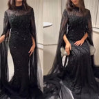 Eshaut&bridal Luxury Beaded Evening Dress Cape Sleeve Dubai Sheer Neck Mermaid Formal Prom Wedding Party Gown Customized 2026 - Matrix Studios