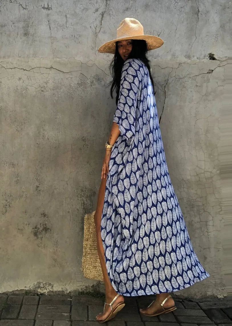 Beach Dress Tunic Cover up Embroidery Kaftan Saida de Praia Women Bikini Cover-up Pareo Sarong Beachwear - Matrix Studios