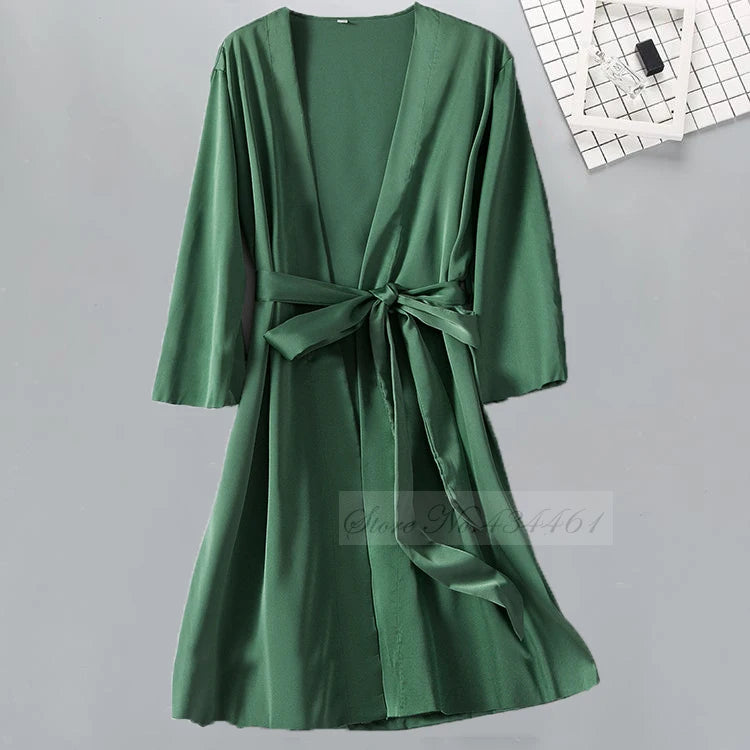 Sexy Women Rayon Kimono Bathrobe WHITE Bride Bridesmaid Wedding Robe Set Lace Trim Sleepwear Casual Home Clothes Nightwear - Matrix-studios.com