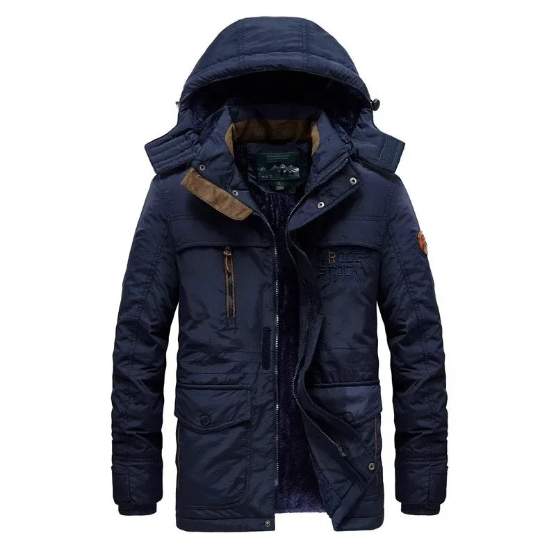 New Winter Men Hooded Parkas Casual Long Down Jackets Fleece Warm Tooling Jackets Good Quality Male Outdoors Winter Coats Size 5 - Matrix Studios