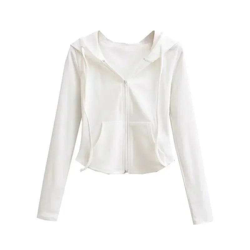 Lucyever Cropped Hooded Zip-Up Jacket Women Autumn New Slim Long Sleeve Y2K Sweatshirts Female Solid Streetwear Sports Hoodies - Matrix Studios