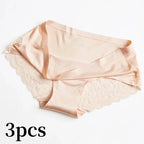 3pcs Lace Women's Panties French Seamless Underwear Female Ice Silk Briefs Solid Color Breathable Underpants Lingerie - Matrix Studios