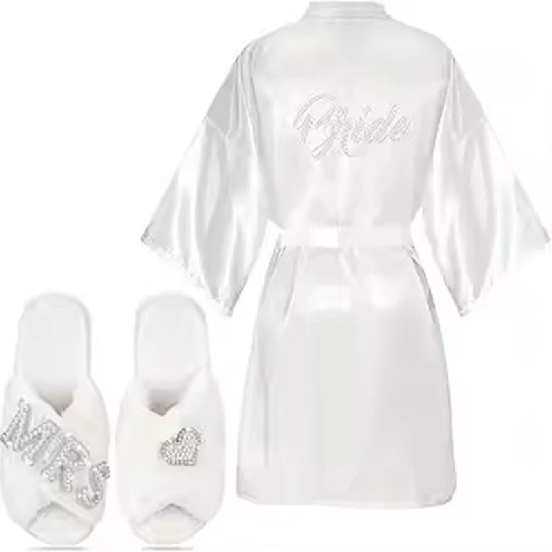 3pc set of glitter gold novia robe bride slippers bridal sash foil writing Espanol spanish kimono la novia women pajamas robe - Matrix-studios.com