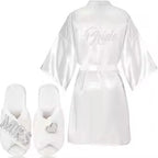 3pc set of glitter gold novia robe bride slippers bridal sash foil writing Espanol spanish kimono la novia women pajamas robe - Matrix-studios.com