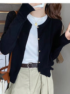 Solid Color Knitted for Women Cardigan Korean Single Breasted Long Sleeve Jumper Woman Round Neck All Match Cardigans Outwear - Matrix Studios