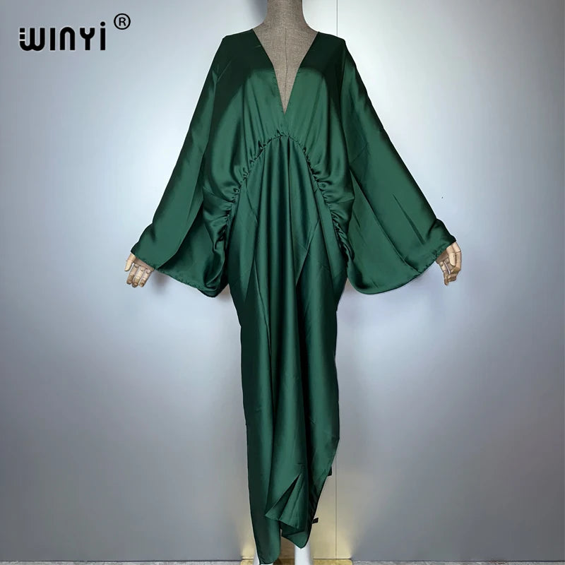 WINYI monochrome elegant Swimsuit Cover Up Women Beach Dress V-neck Dresses Summer Woman Clothes fashion Robe long down dress - Matrix Studios