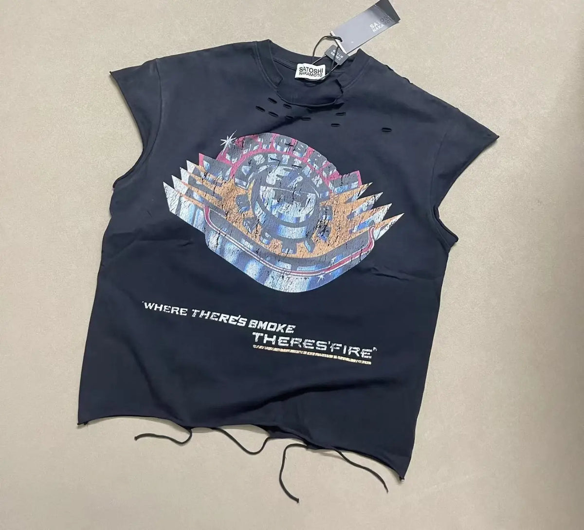 Hole Satoshi Nakamoto Where There’s Smoke There’s Fire Distressed Ripped Sleeve Tank Top Sleeveless Men Women T-Shirt - Matrix-studios.com