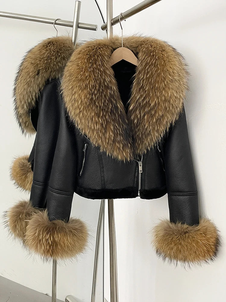 OFTBUY Short Faux Leather Fake Fur Inner Jacket Female New Winter Real Fox Fur Collar and Cuffs Clothes Women Thick Warm Coat - Matrix Studios