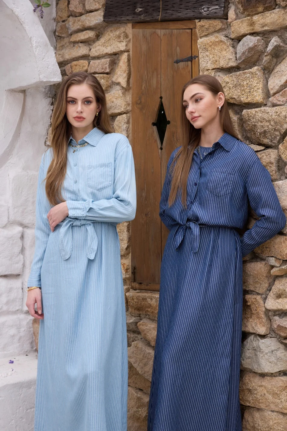 AS  SS26 Lyocell light Denim pinstripe wrap shirt + dress matching set fashionable vitality women's outfit - Matrix-studios.com