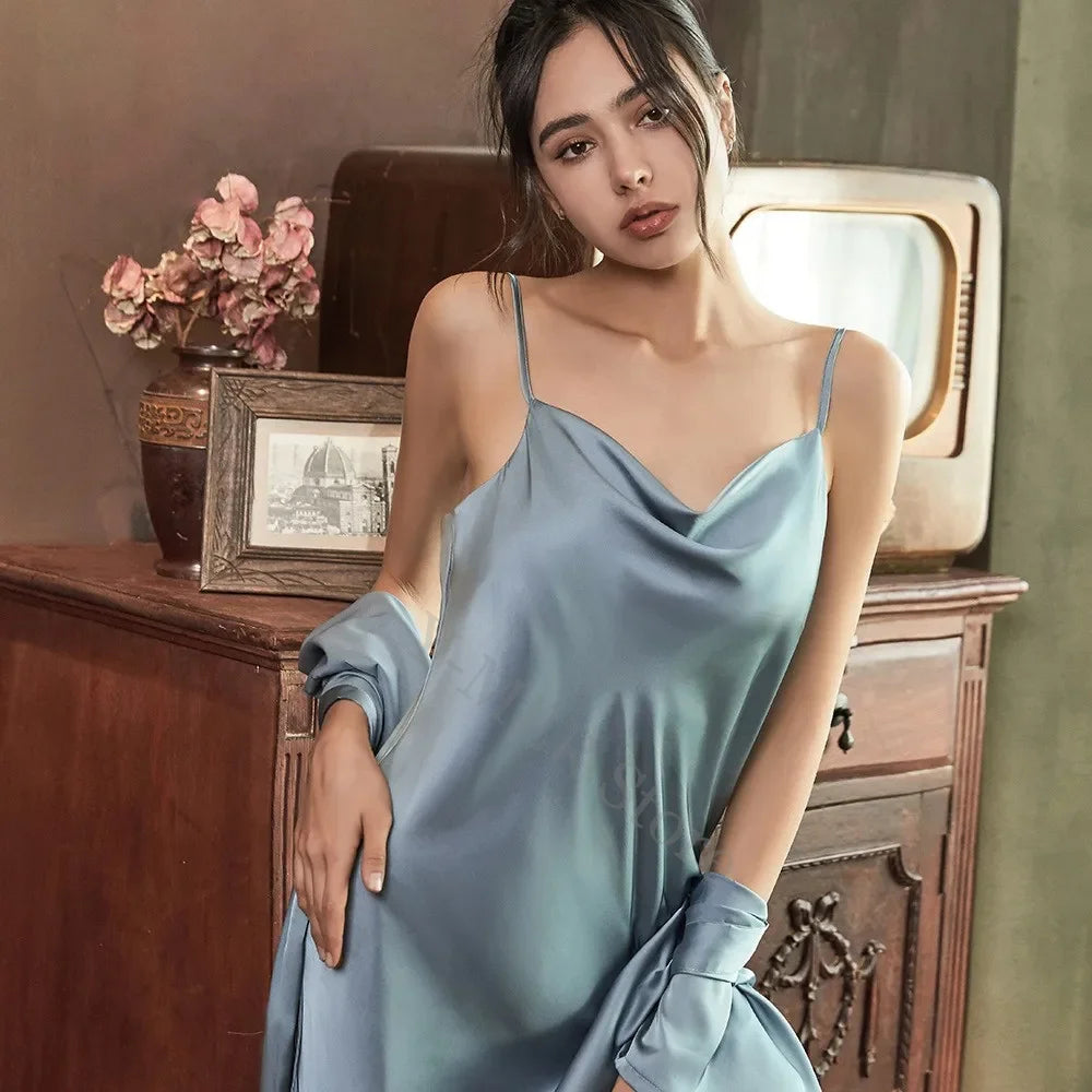 Satin Robe Female Intimate Lingerie Sleepwear Silky Bridal Wedding Gift Casual Kimono Bathrobe Gown Nightgown Sexy Nightwear - Matrix-studios.com