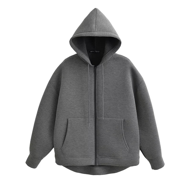 KEYANKETIAN Winter New Women's Zipper Hoodie High Street Unisex style Double Pockets Oversize Loose Sweatshirts Outerwear Top - Matrix Studios