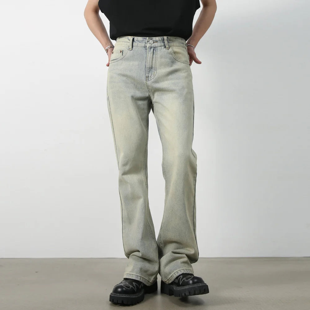 Male Japan Korea Style Vintage Denim Trousers Pant Men High Street Hip Hop Casual Hole Small Flare Jeans Pant - Matrix Studios