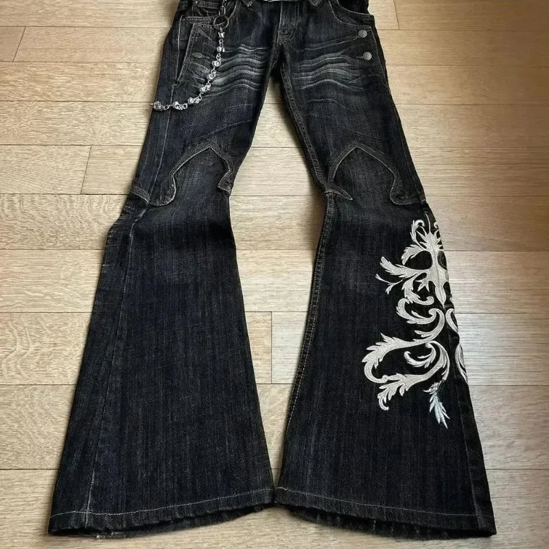 Y2K New Retro Centipede Embroidery Pattern Washed Oversized Wide-Leg Pants Street Gothic Harajuku Floor Pants For Men and Women - Matrix Studios