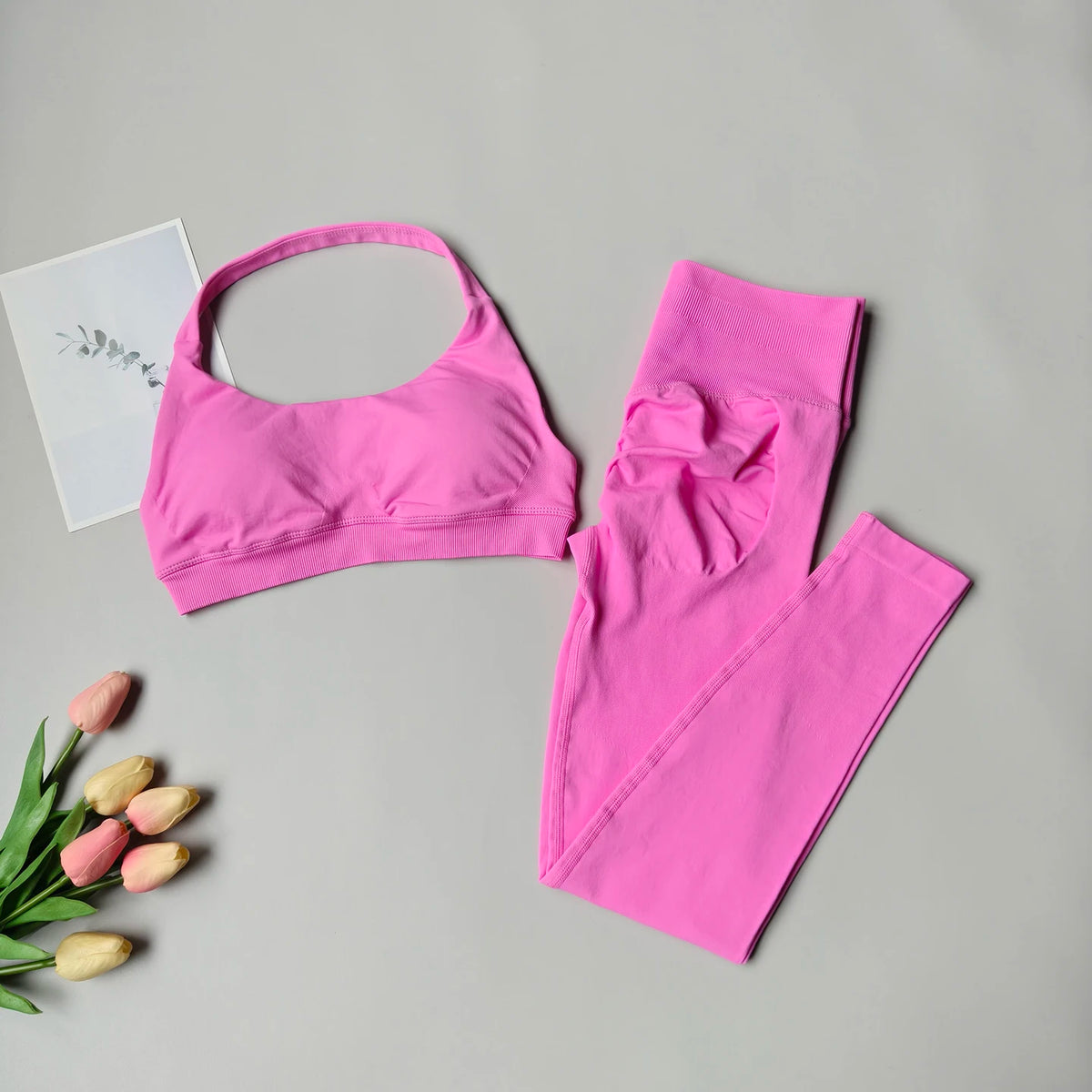 2 Pieces Women's Yoga Suit Seamless Fitness Gym Clothes Halter Sports Bra Matching Yoga Leggings for Workout Sets Gym Outfit - Matrix-studios.com