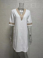 Customizable Women Dress Summer Sexy V-neck Casual Solid Dress - Matrix-studios.com