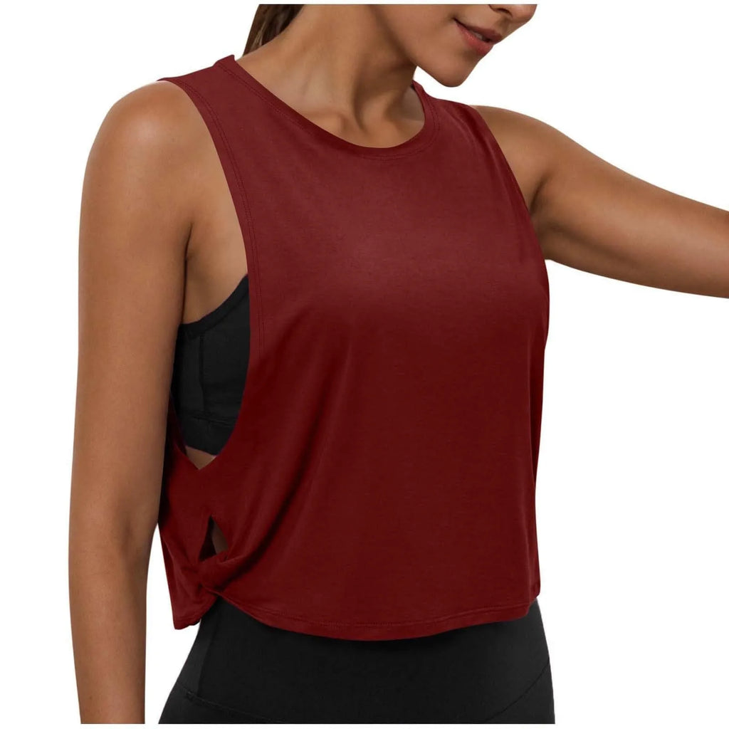 Women Sleeveless Yoga Tops Athletic Vest Breathable Blouse Cover Up Gym Workout Cool T-Shirt Running Short Tank Crop Top - Matrix-studios.com