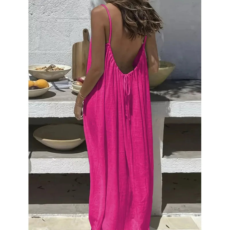 New Arrival Women's Strapless Backless Long Loose Home Dress Comfortable Sleepwear Casual Maxi Dress - Matrix-studios.com