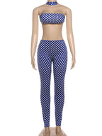 Weird Puss Hottie Polka Dot 2-Piece Set Women Halter Chest Wrapped Backless Top+Ruched Peach Hip Pants Stretch Skinny Clubwear - Matrix-studios.com
