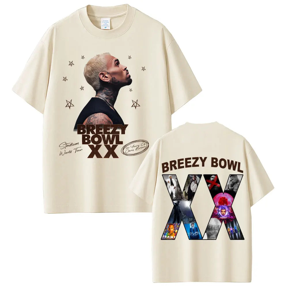 Rapper Chris Brown Breezy Bowl XX Tour 2025 T-shirt Men Women Hip Hop Fashion Pop Music  T Shirts Casual Cotton Vintage T-shirts