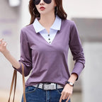 European Station Long sleeved T-shirt Women's Spring/Summer New High end Fashion Contrast Color Polo Neck Slim Fit Casual Top - Matrix-studios.com