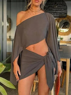 Circyy Sexy Cover Ups Bikinis Set for Women Split Swimsuit Solid High Waist Beach Vacation Bikini Summer Swimwear Bikinis Set - Matrix Studios