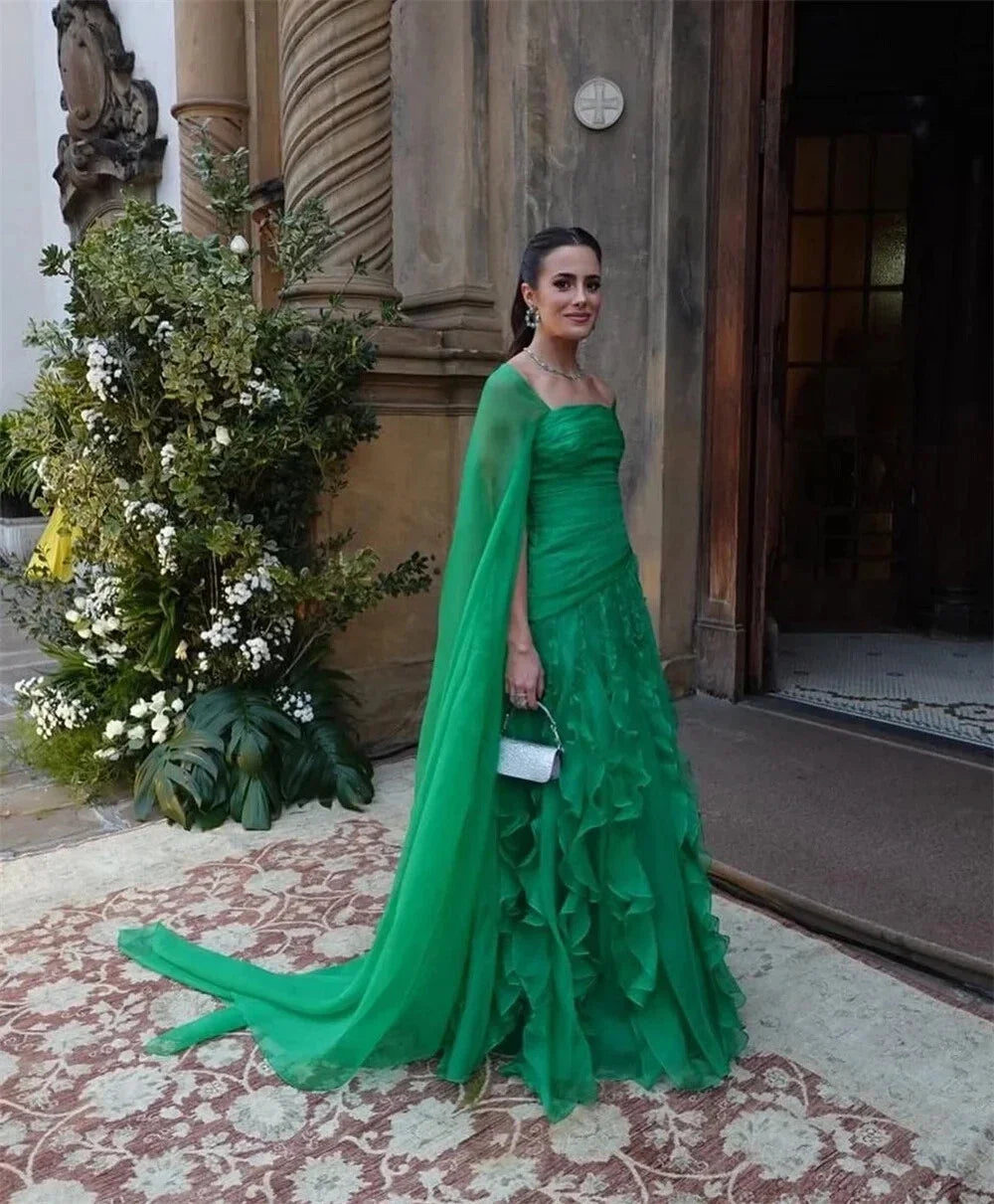 RFYR Ruffles Prom Dress Party Dress Chiffon A Line Evening Dress Detachable Shawl Women Celebrity Gala Dress Vestidos Customized - Matrix-studios.com