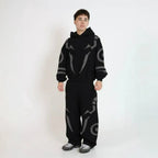 2 Pcs Set Y2K Retro Casual Hoodie Sweatpants Anime Pattern Patchwork Burr Streetwear Harajuku Hip Hop Trendy Unisex Sports Suit