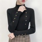 2026 Autumn Knitted Turtleneck Sweaters Women Solid Knitted Female Cotton Soft Elastic Color Slim Pullovers Button Full Sleeve - Matrix Studios