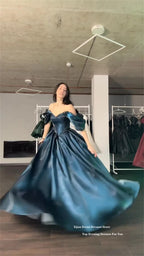 Xijun Modern Turquoise Evening Dresses Off The Shoulder A-Line Formal Prom Dresses Shiny Long Birthday Party Gowns Customized - Matrix-studios.com