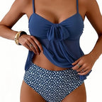 Women Solid Front Bow Chiffon Bikinis Set 2 Piece Tankini Swimsuit Strapless Bandeau Spaghetti Strap High Cut Beach Swimwear - Matrix-studios.com