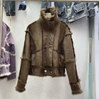 2024 Autumn Short Style Fur Women Sheepskin Jacket Tanned Suede Fabric With 100%Natural Rabbit Lining Luxury Fashion Coat - Matrix Studios