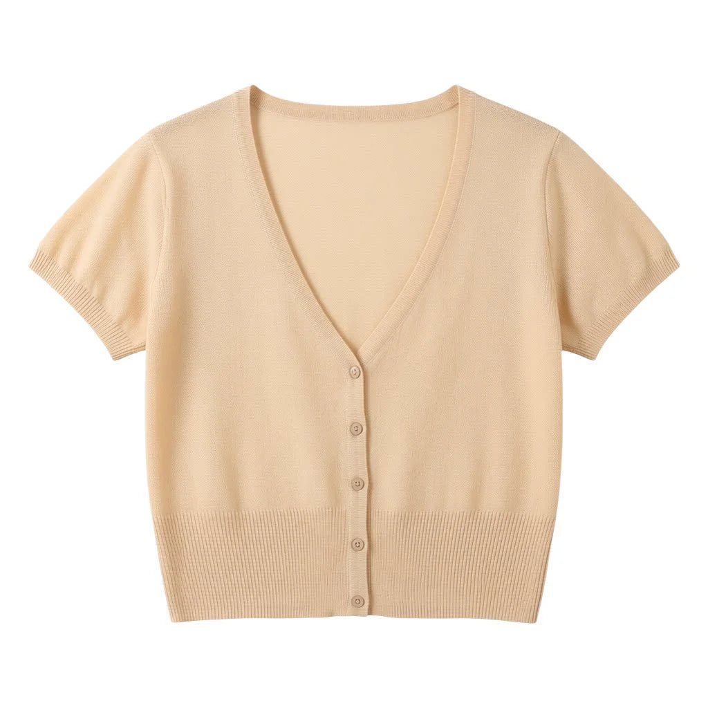 Outerwear Jerseys Summer Cardigan Women Cropped Blouses Korean Fashion Style Cute V-neck Women's Coat Black Bolero Woman Basic - Matrix Studios