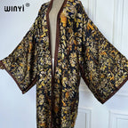 WINYI Beach Cover Up Print Kimono Maxi Dress Beach Wear Boho Cardigan Abaya Dubai Luxury Women Muslim Dress Africa Long Coat - Matrix Studios