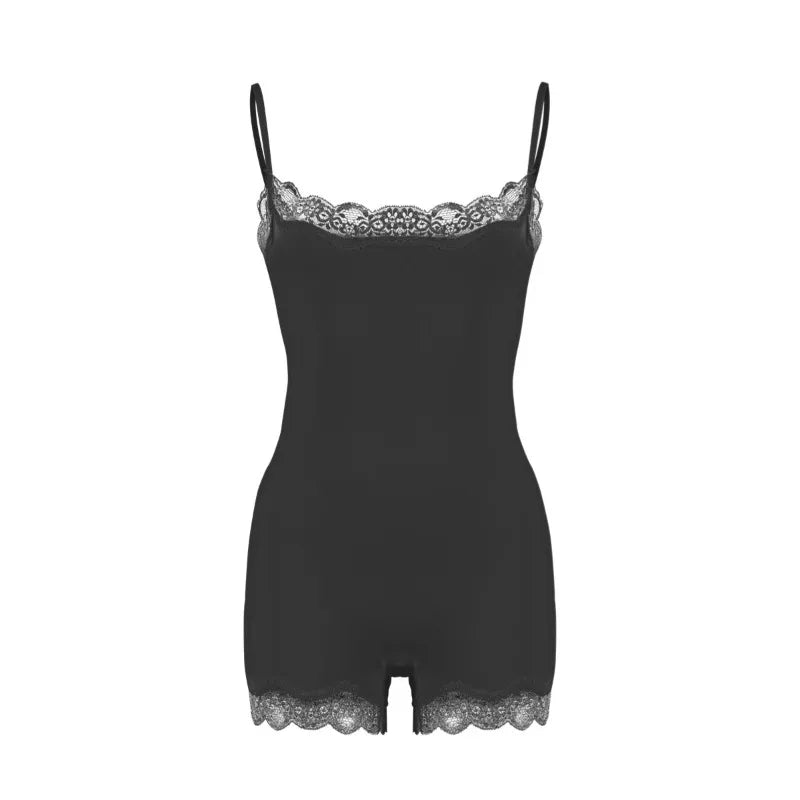 Lace Patchwork Cami Playsuit Women Sexy Backless Sleeveless Romper Solid Color Y2K Streetwear Casual Loungewear Outfit - Matrix Studios