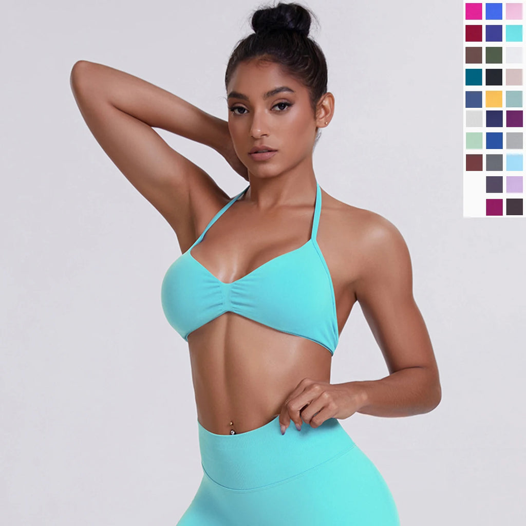 Sexy Neck Strap Bra for Woman Summer Breathable Backless Yoga Bra Women Fitness Solid Color Yoga Sports Bra Workout Top - Matrix-studios.com