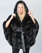 2026 Women's New Mink Fur Bat Top, Hooded Shawl Jacket, Real Mink Fur Leather Jacket - Matrix Studios