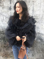 TWOTWINSTYLE Elegant Patchwork Ruffles Chiffon Blouses Women O Neck Lantern Long Sleeve Loose Shirt Female Clothing Fashion - Matrix-studios.com