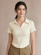 Zjaiss 2026 Summer Solid Slim Fit Women T‑Shirt Fashion Casual Versatile Cotton Tee Trendy POLO Neck Short Sleeve Crop Top - Matrix-studios.com