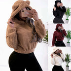 Winter Korean Fashion Bear Ears Cute Loose Hoodie Fluffy Hooded Warm Sweatshirt Long Sleeve Top Solid Pullover Clothes For Women - Matrix Studios